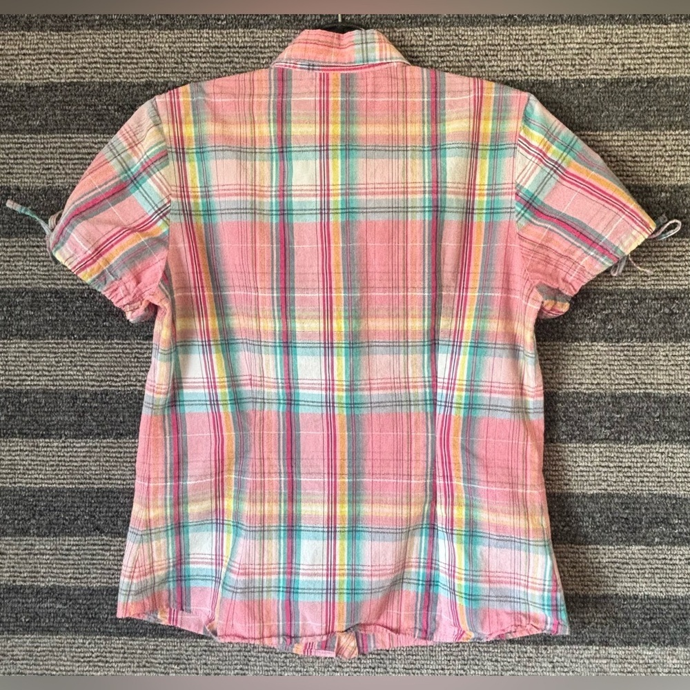 Lacoste Women’s Short Sleeve Plaid Button Up Blouse Size 38 Small EUC - Picture 7 of 7
